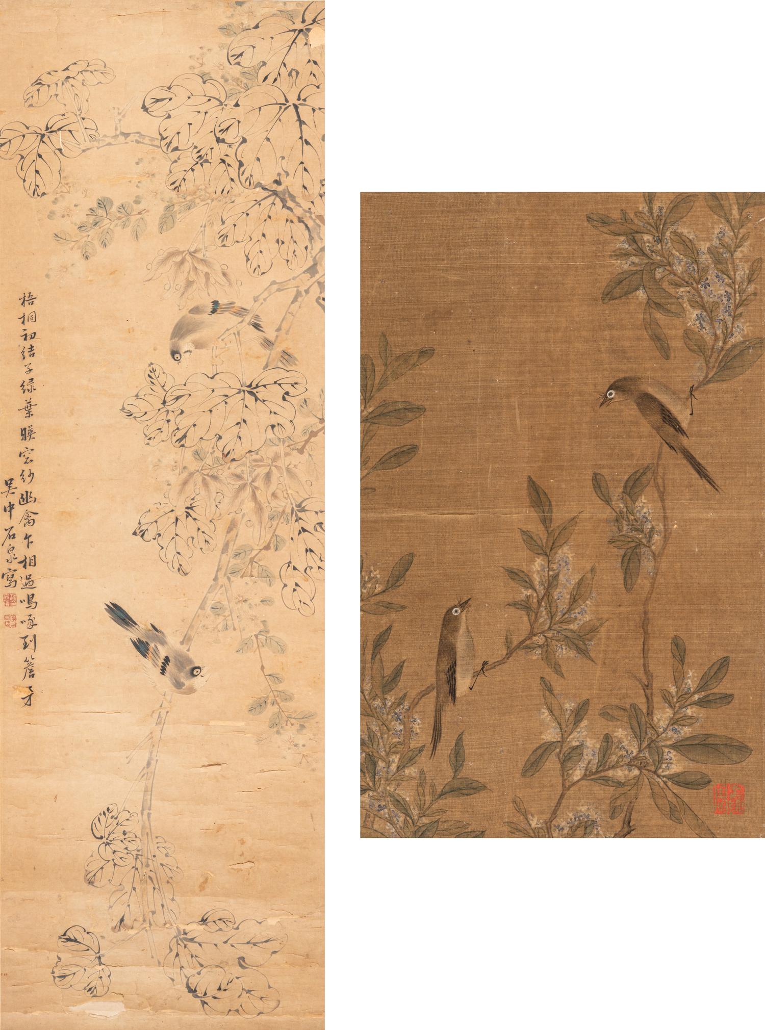 Two Chinese Paintings Depicting Birds and Flowers