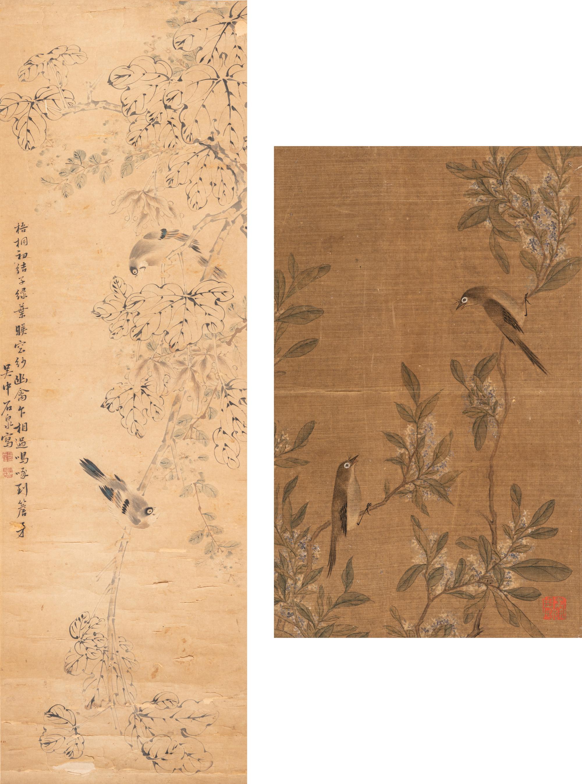 Two Chinese Paintings Depicting Birds and Flowers