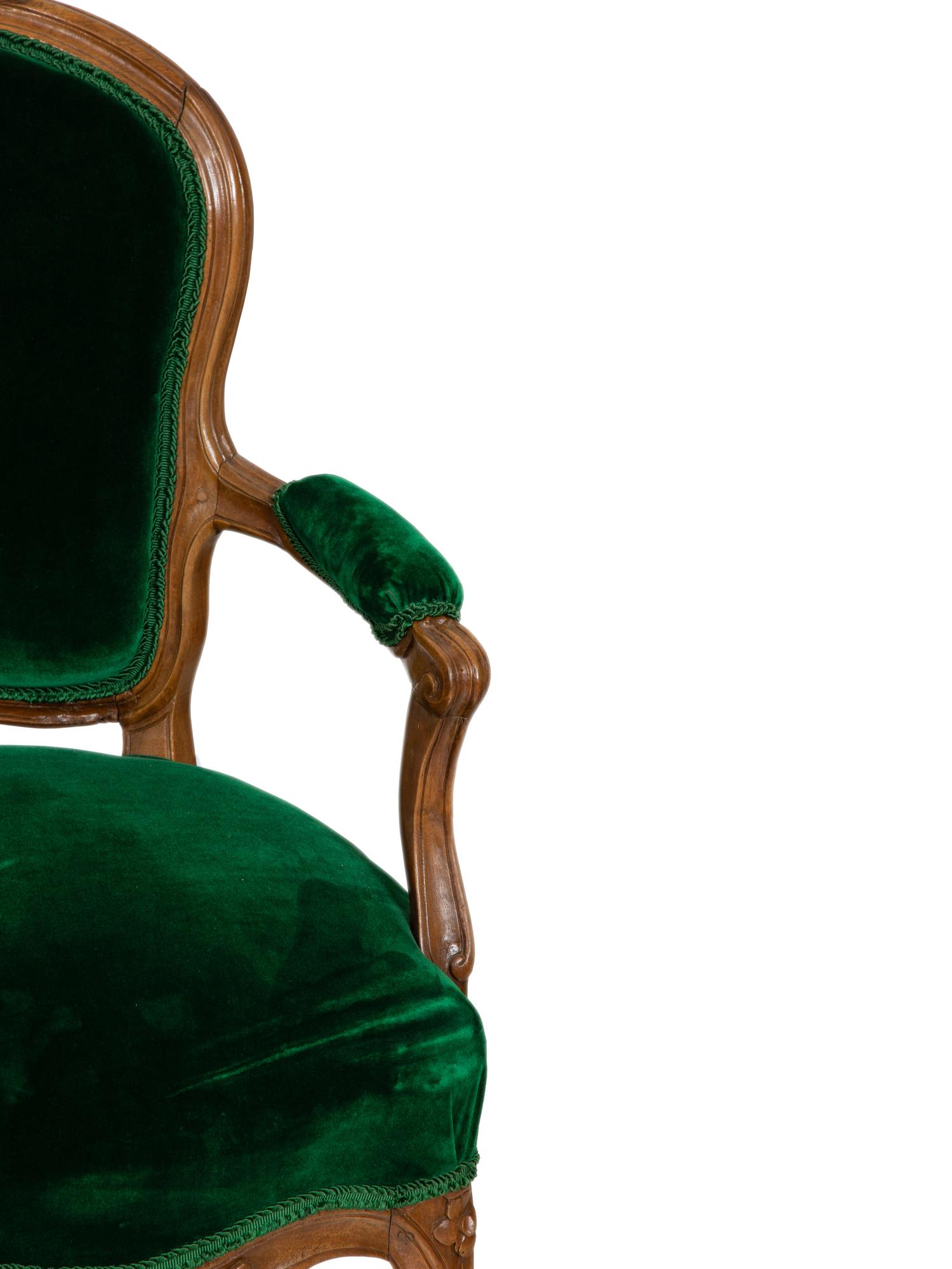 Four Louis XV Style Walnut Fauteuils