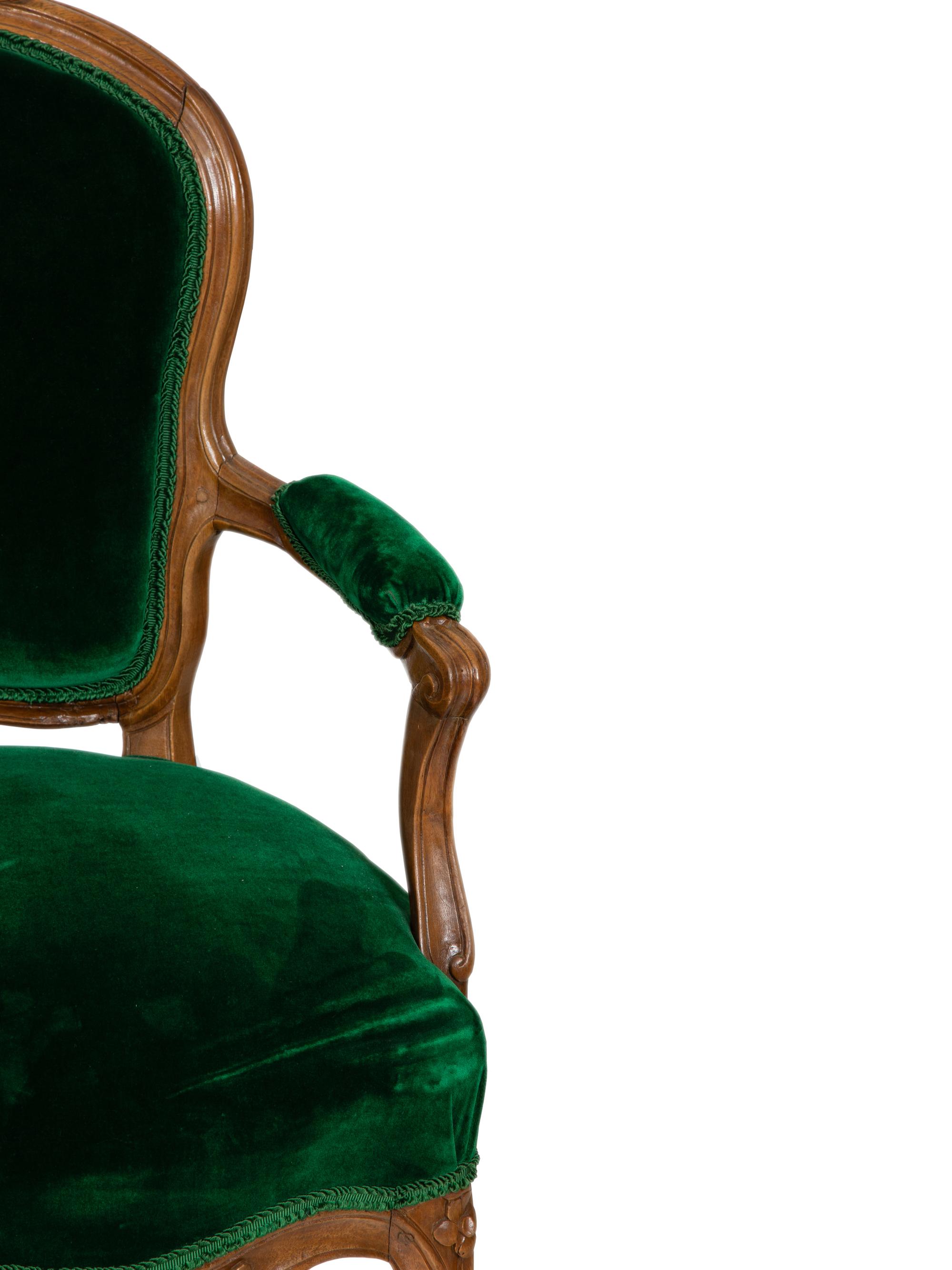 Four Louis XV Style Walnut Fauteuils