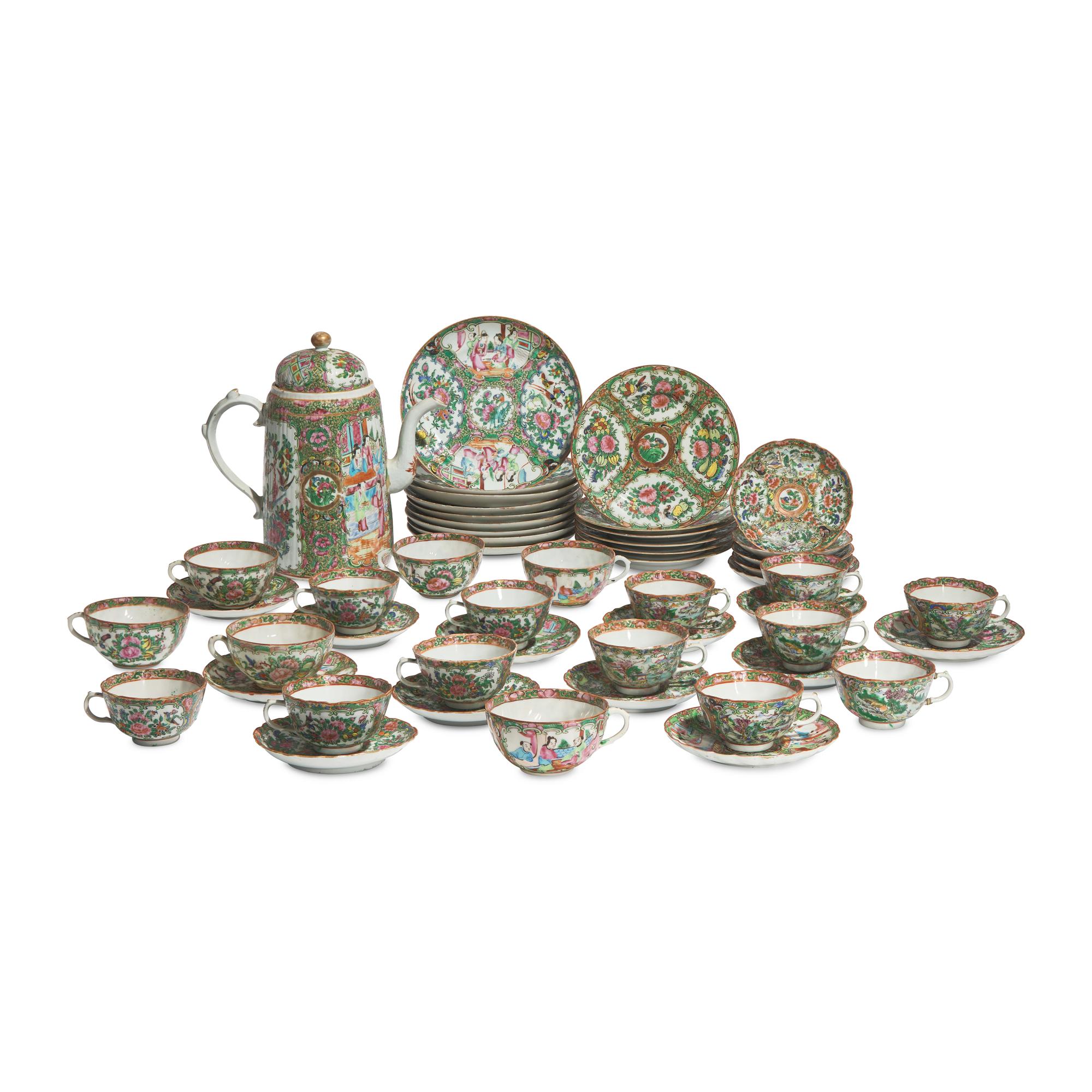 An Assembled Group of Chinese Export Porcelain Rose Medallion Tablewares