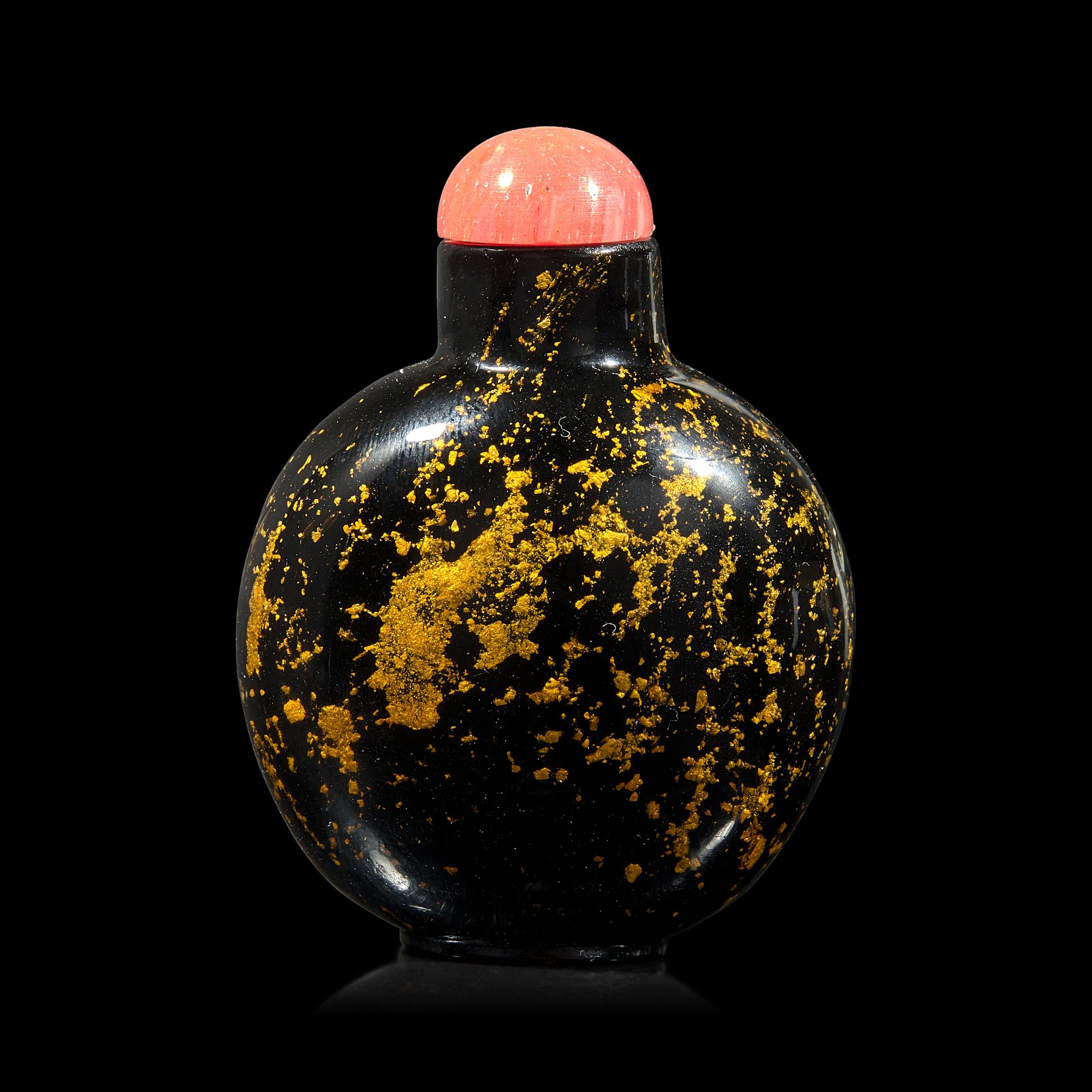A Chinese Small Gold Flecked Black Glass Snuff Bottle, Probably 18th Century