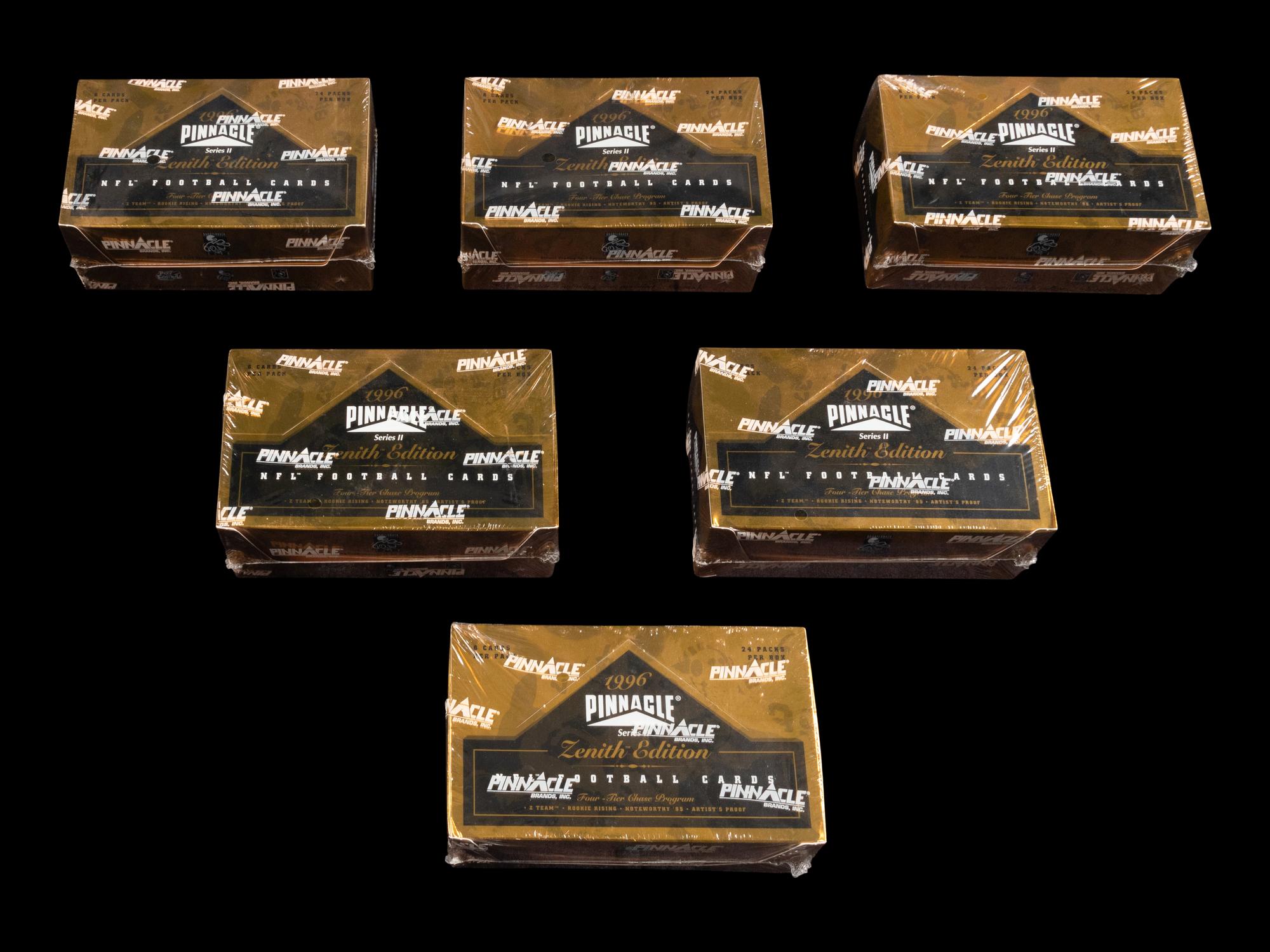 A Group of Six Factory Sealed Boxes of 1996 Pinnacle Zenith Football Cards