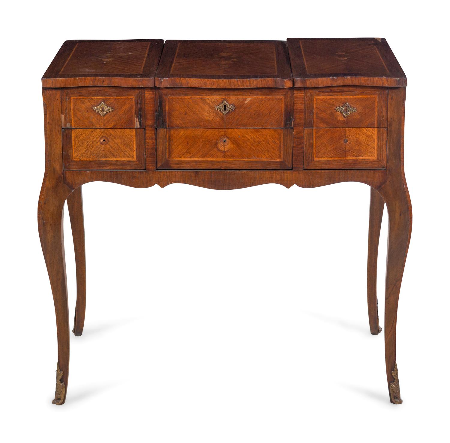 A Louis XV Style Inlaid Walnut Poudreuse
