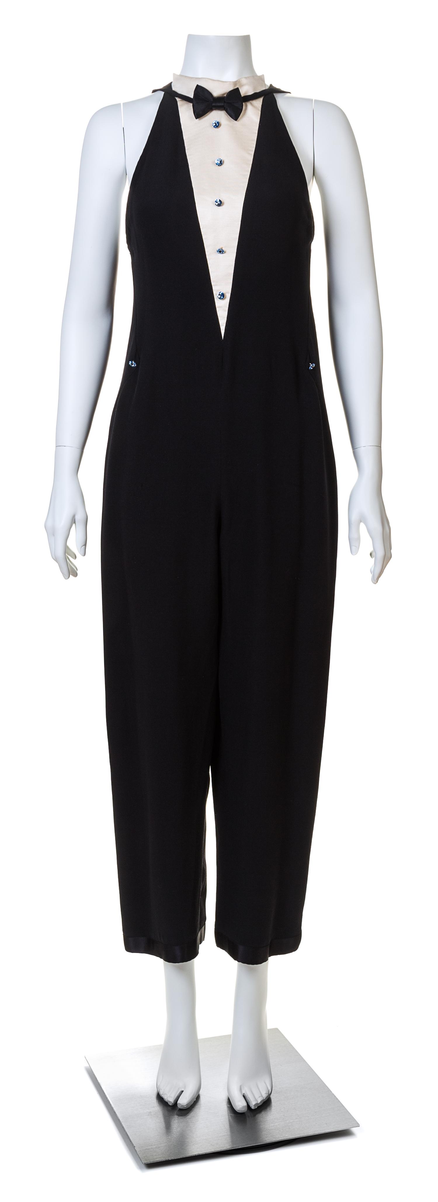 A Geoffrey Beene 1970s Tuxedo Halter Romper, No size.