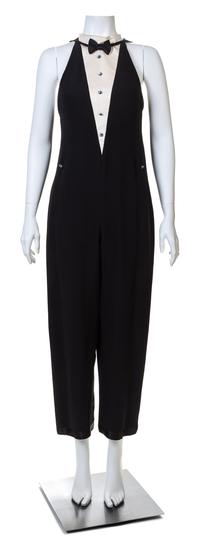 A Geoffrey Beene 1970s Tuxedo Halter Romper, No size.