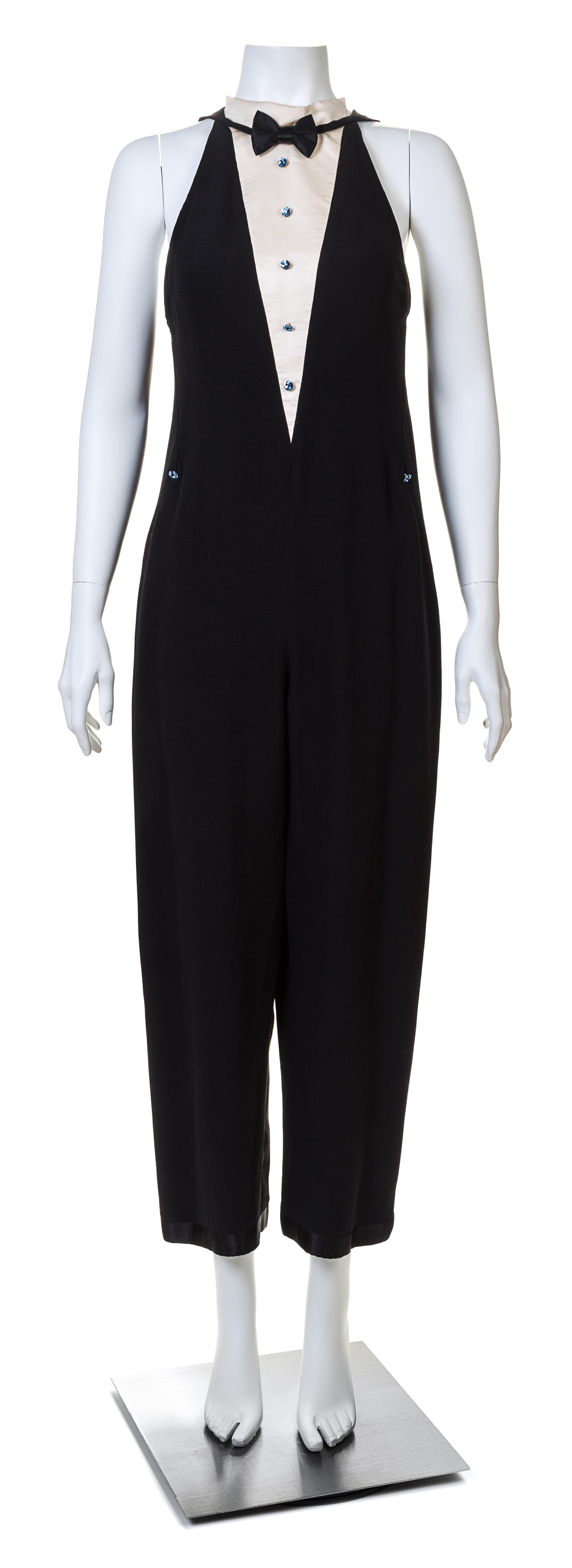 A Geoffrey Beene 1970s Tuxedo Halter Romper, No size.
