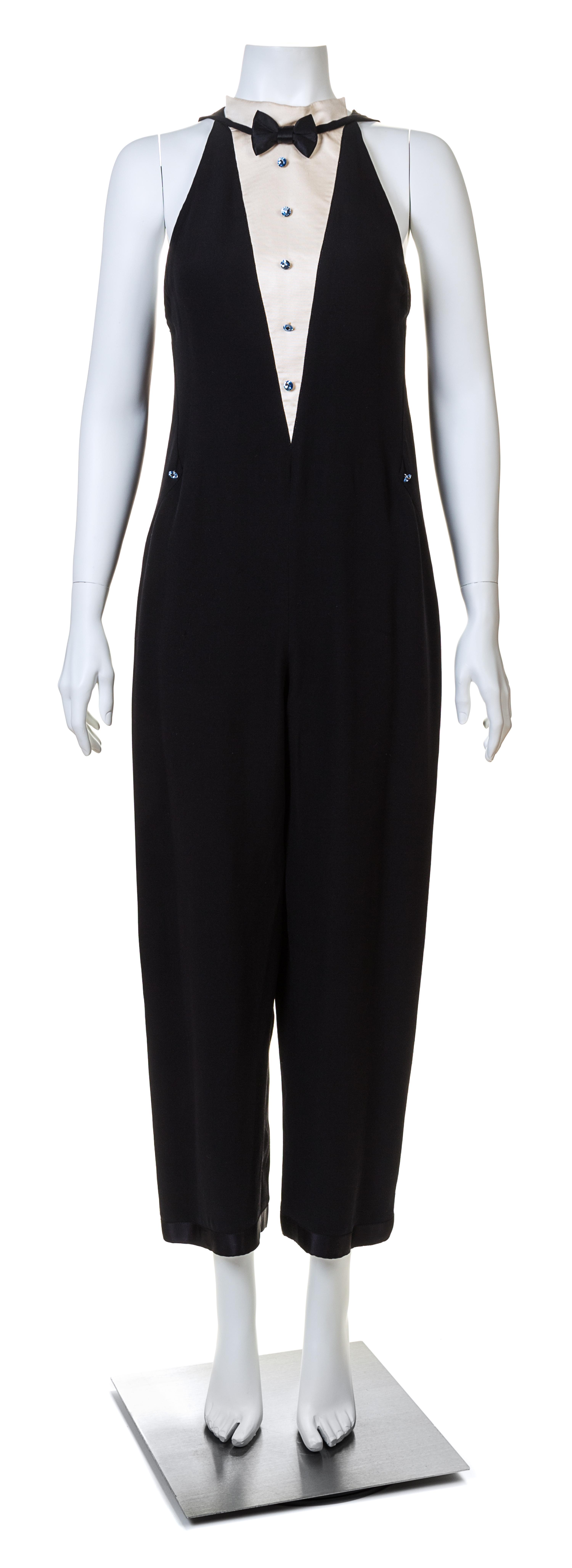A Geoffrey Beene 1970s Tuxedo Halter Romper, No size.