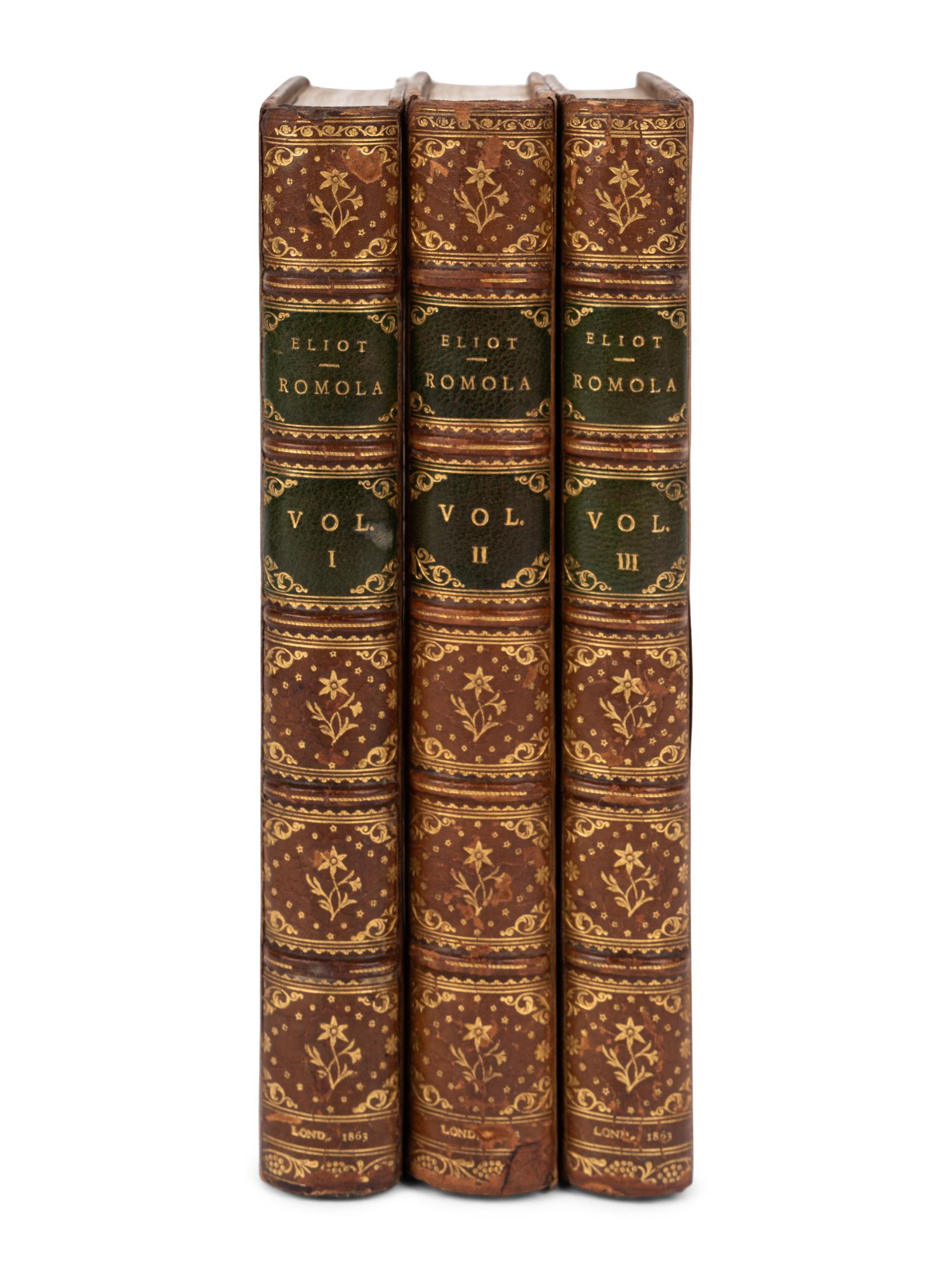 ELIOT, George (“Mary Anne Evans Lewes”) (1819-1880). Romola . London: Smith, Elder and Co., 1863.