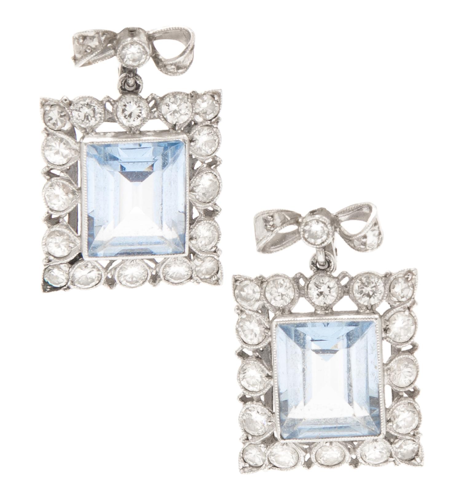 A Pair of Platinum, Synthetic Spinel and Diamond Earrings, 7.00 dwts.