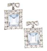 A Pair of Platinum, Synthetic Spinel and Diamond Earrings, 7.00 dwts.