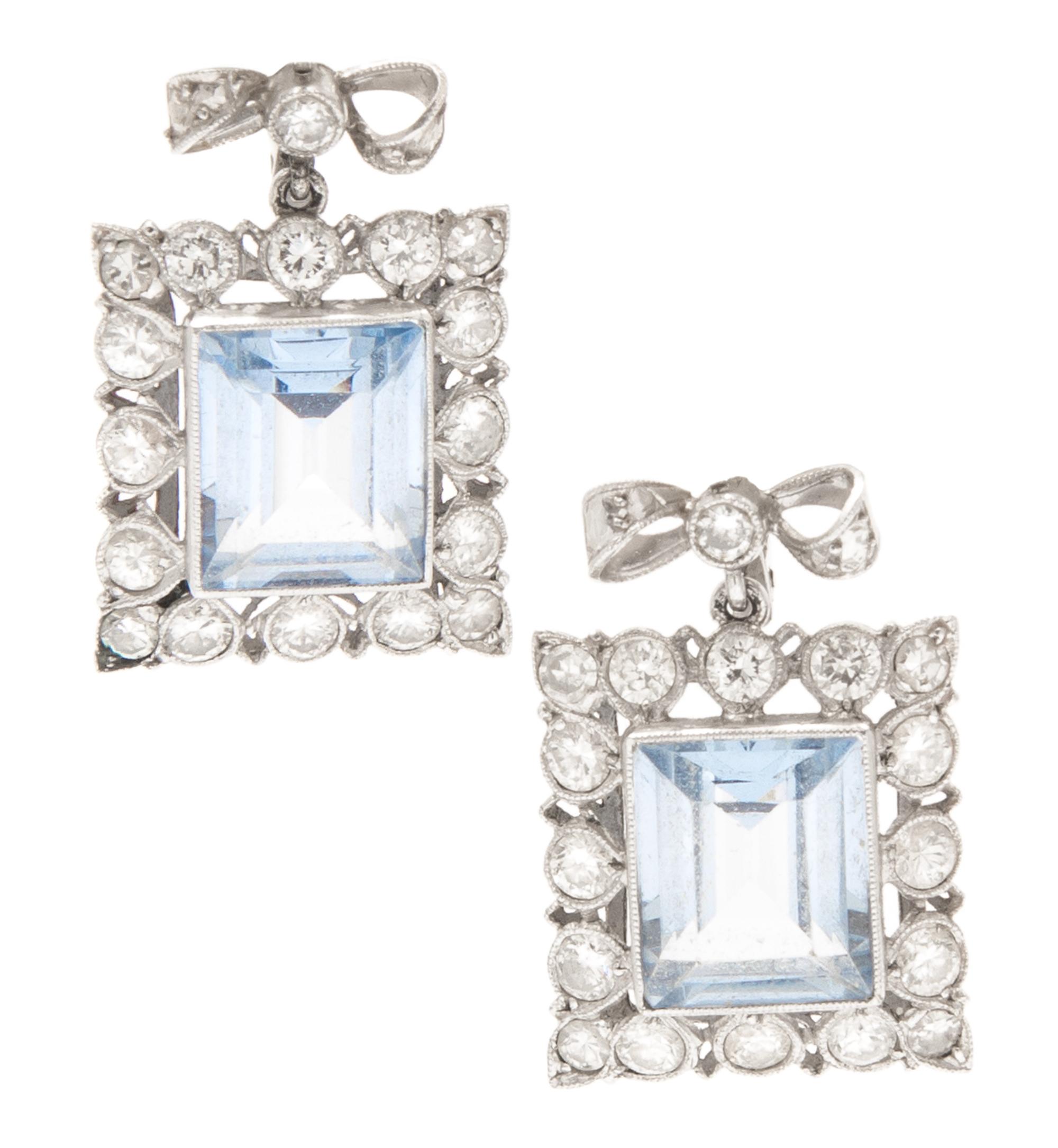 A Pair of Platinum, Synthetic Spinel and Diamond Earrings, 7.00 dwts.