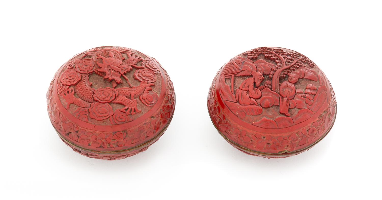 Two Cinnabar Lacquer Seal Paste Boxes and Covers Diameter 3 1/8 inches. — LATE 19TH/EARLY 20TH CENTURY