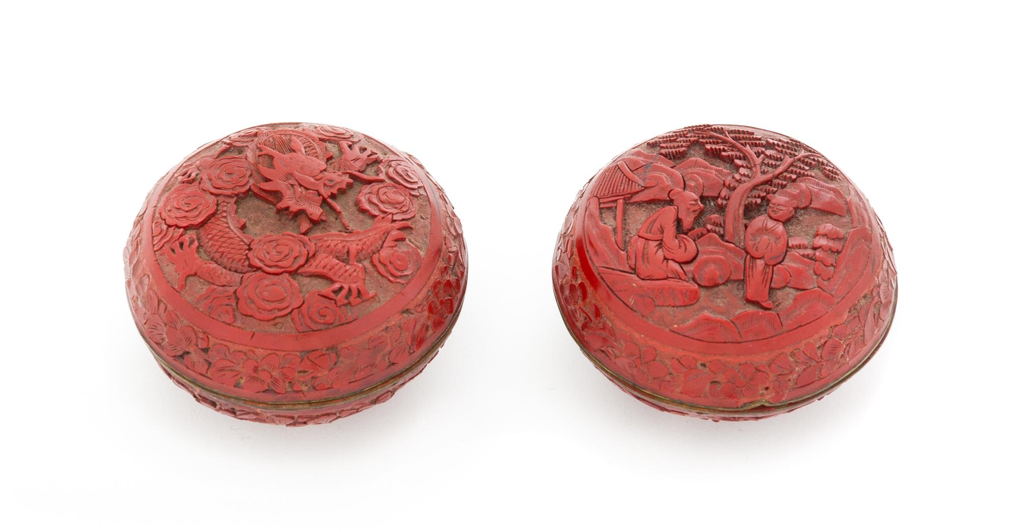 Two Cinnabar Lacquer Seal Paste Boxes and Covers Diameter 3 1/8 inches. — LATE 19TH/EARLY 20TH CENTURY