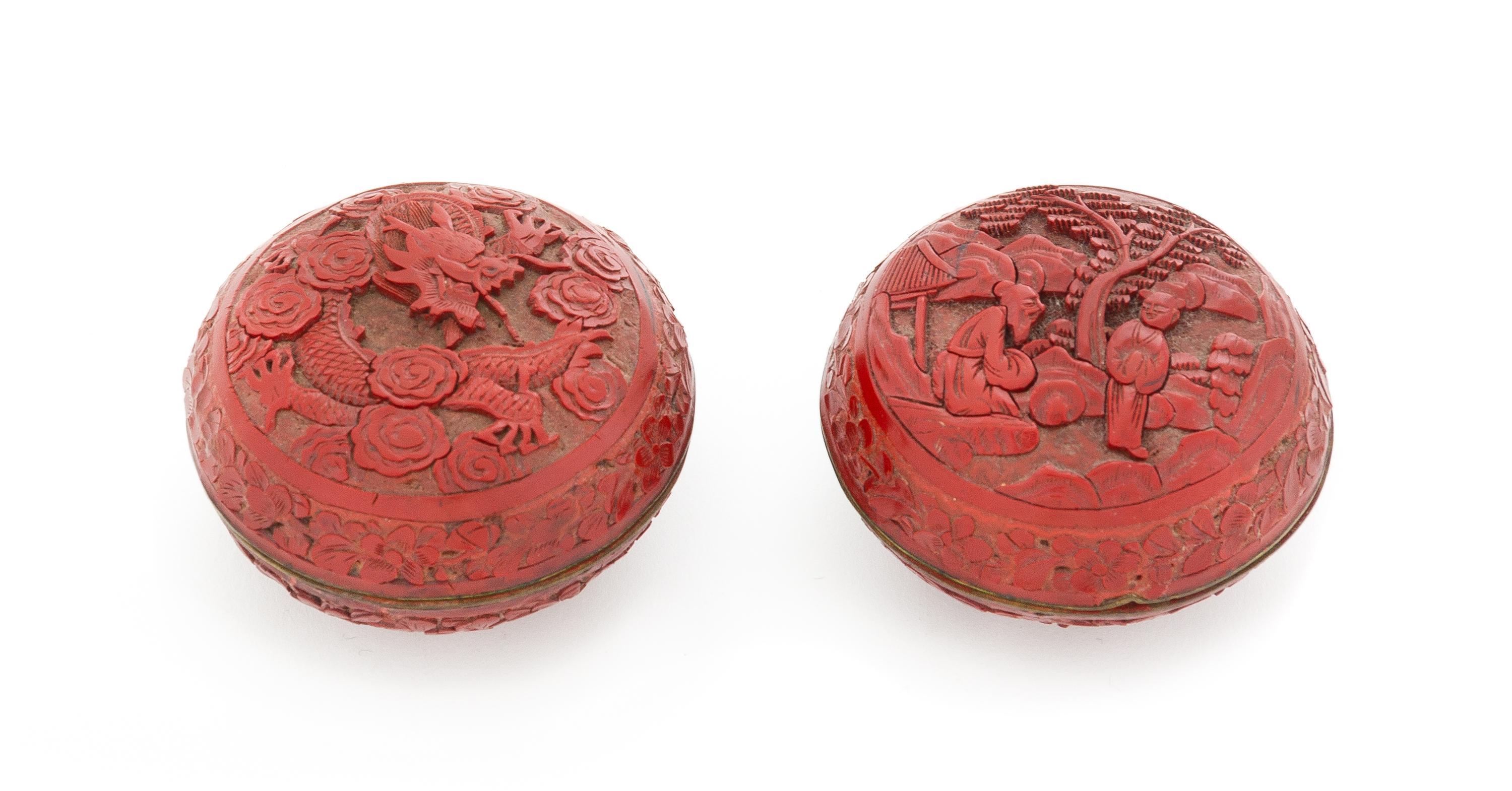 Two Cinnabar Lacquer Seal Paste Boxes and Covers Diameter 3 1/8 inches. — LATE 19TH/EARLY 20TH CENTURY