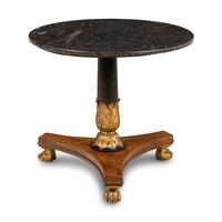 A Regency Style Parcel-Gilt Walnut and Marble Top Center Table