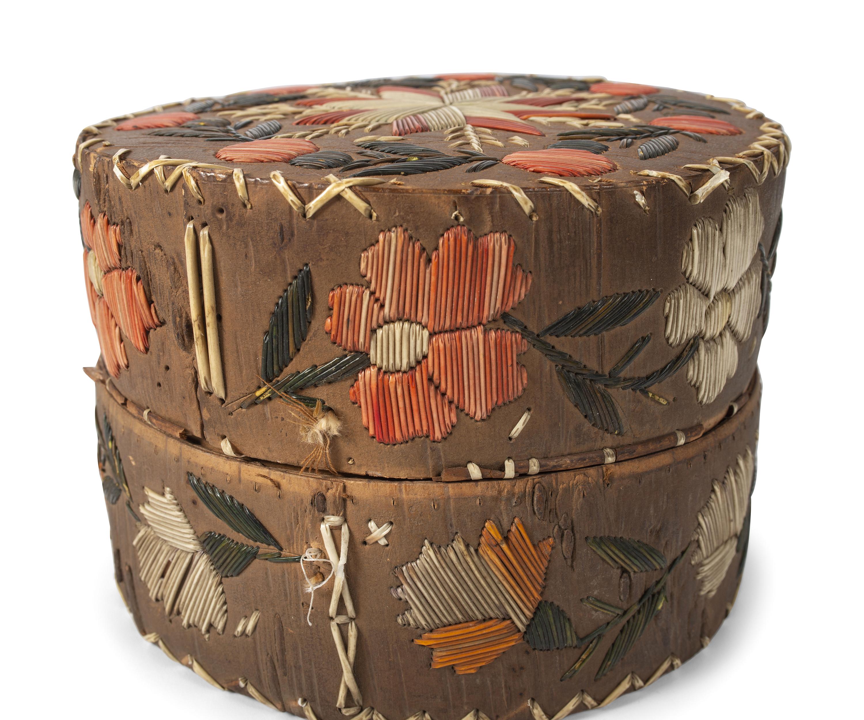 Great Lakes Quilled Birchbark Baskets and Wall Pocket