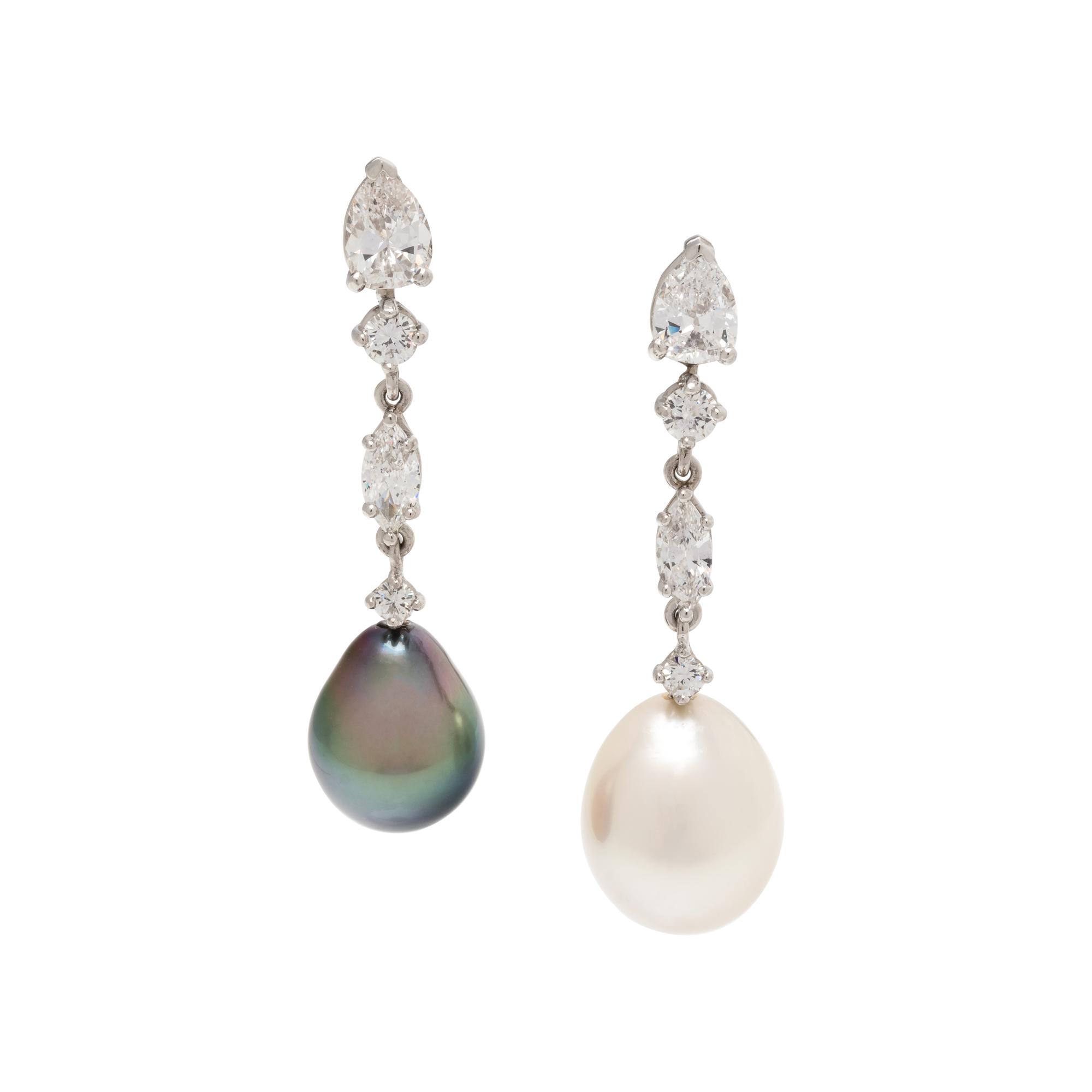 CONVERTIBLE CULTURED SOUTH SEA, TAHITIAN PEARL AND DIAMOND EARCLIPS