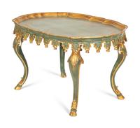A Venetian Style Green-Painted and Parcel Gilt Tray-Top Low Table