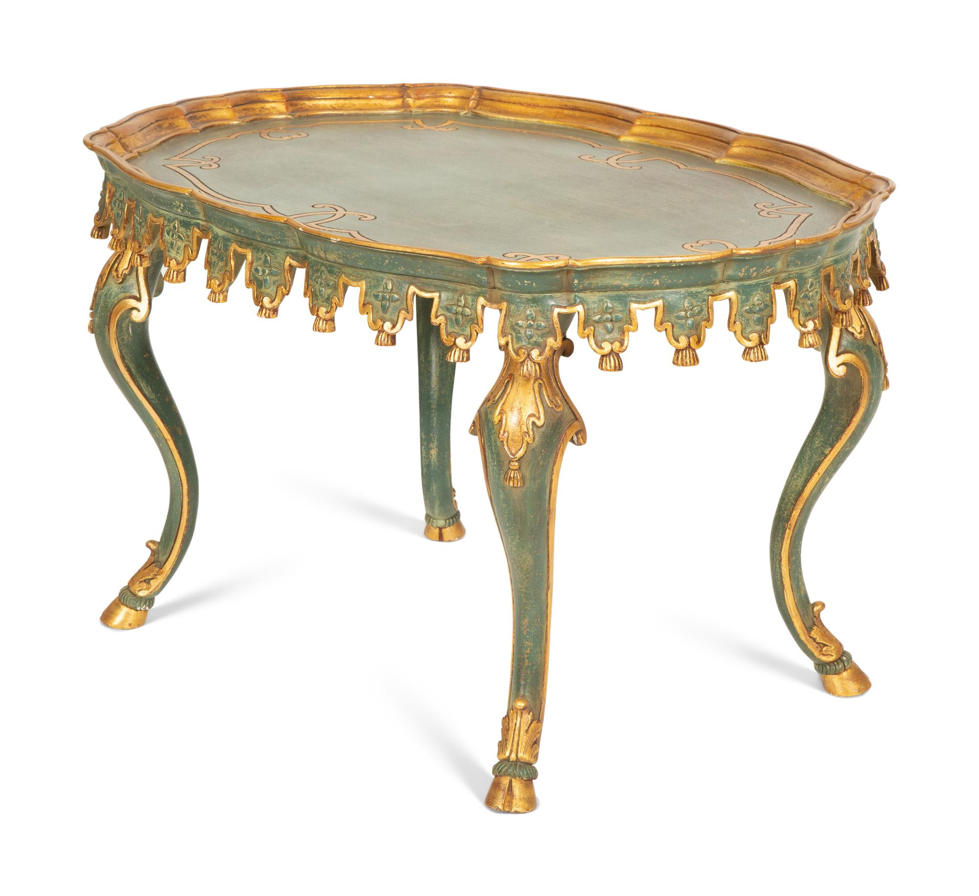 A Venetian Style Green-Painted and Parcel Gilt Tray-Top Low Table