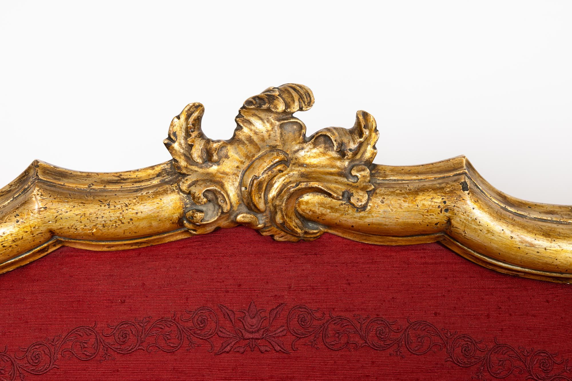A Set of Six Venetian Rococo Carved Giltwood Dining Chairs