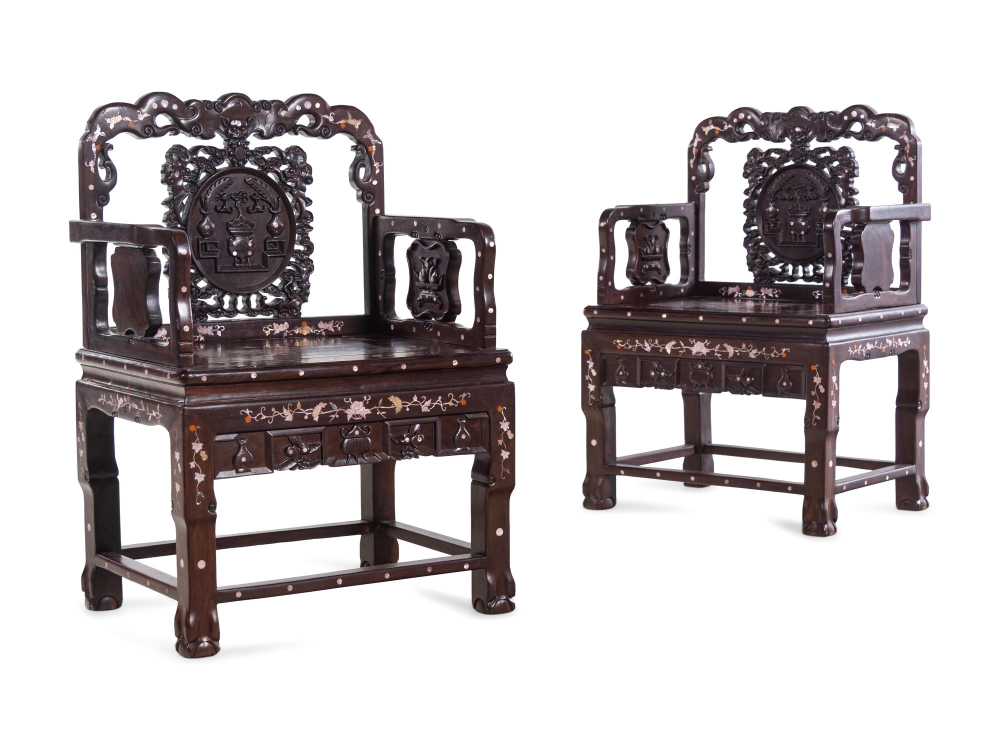 A Set of Chinese Rosewood and Mother-of-Pearl Inlaid Furniture