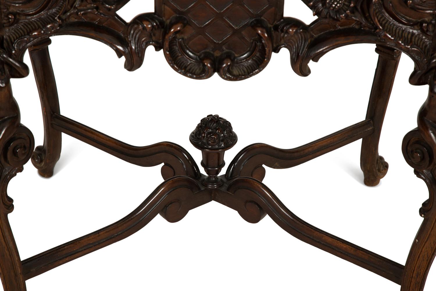 An Italian Rococo Style Carved Black Walnut Marble Top Side Table