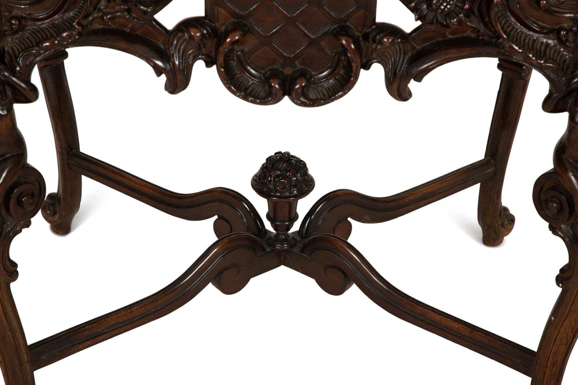An Italian Rococo Style Carved Black Walnut Marble Top Side Table