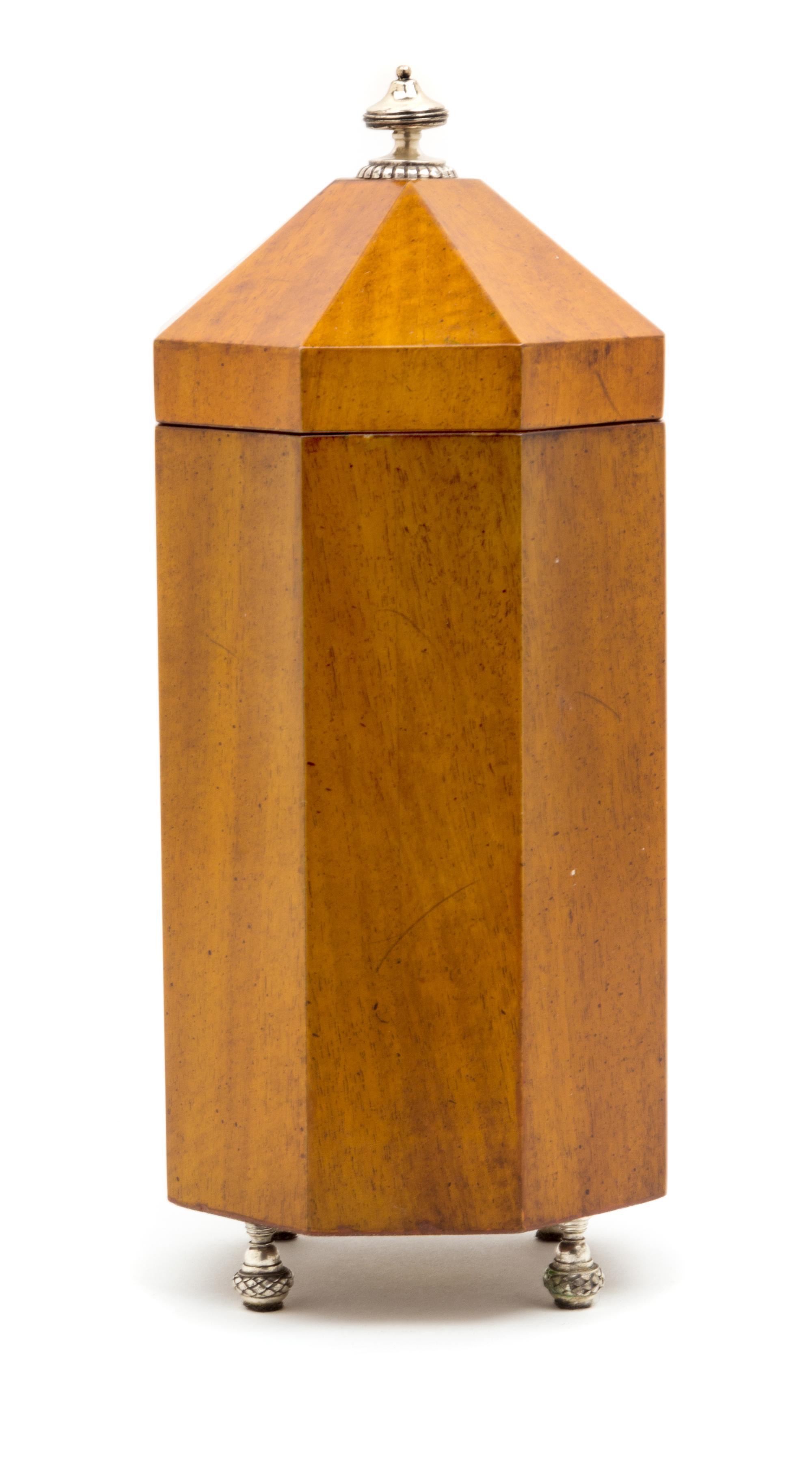 A Silver Mounted Fruitwood Tea Caddy Height 12 inches. — MAITLAND-SMITH, 20TH CENTURY
