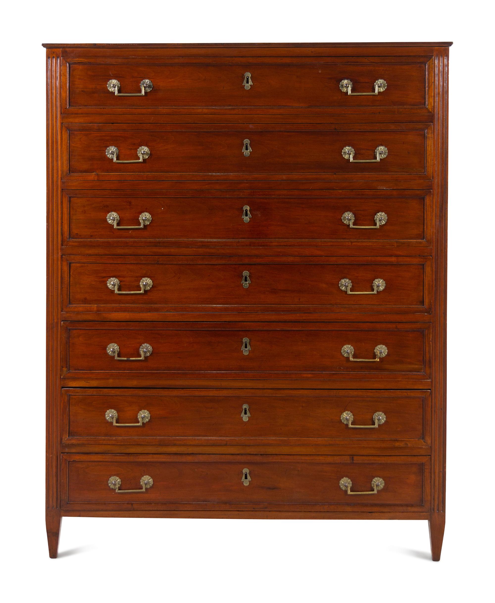 An Over-Sized Louis XVI Gilt Bronze Mounted Mahogany Semainier