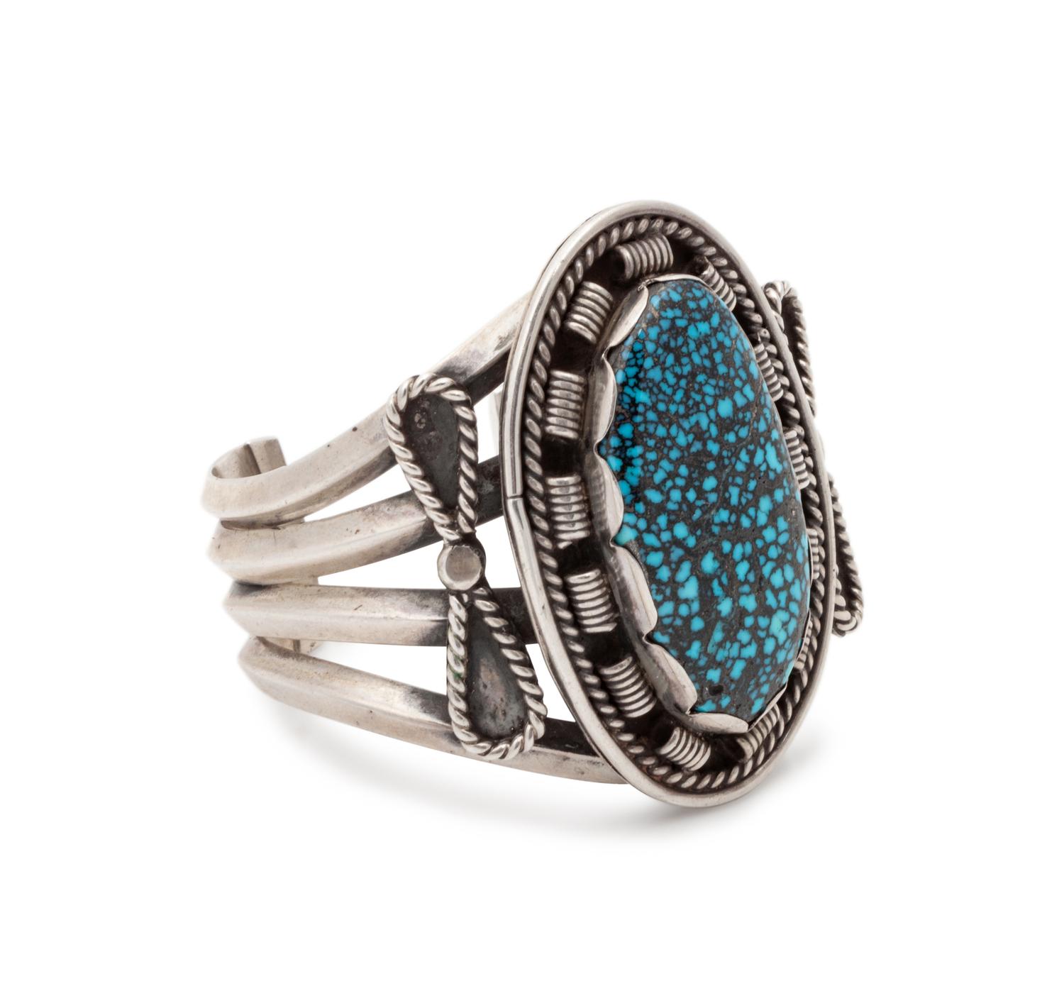 Navajo Silver and Lander Turquoise Cuff Bracelet