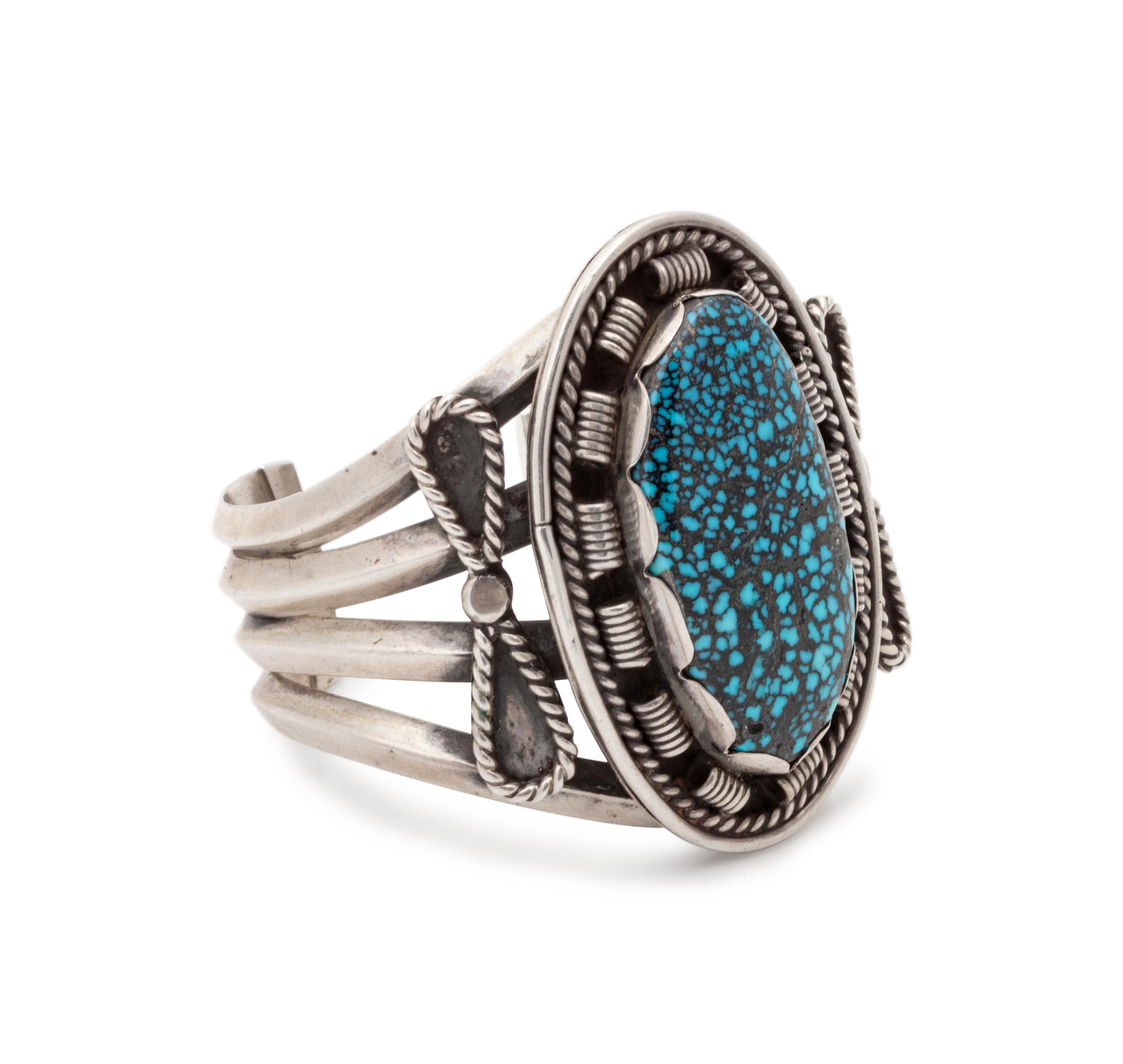 Navajo Silver and Lander Turquoise Cuff Bracelet