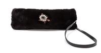 A Salvatore Ferragamo Dark Brown Mink Clutch, 12" x 5" x 3"; Strap drop: 17.5".