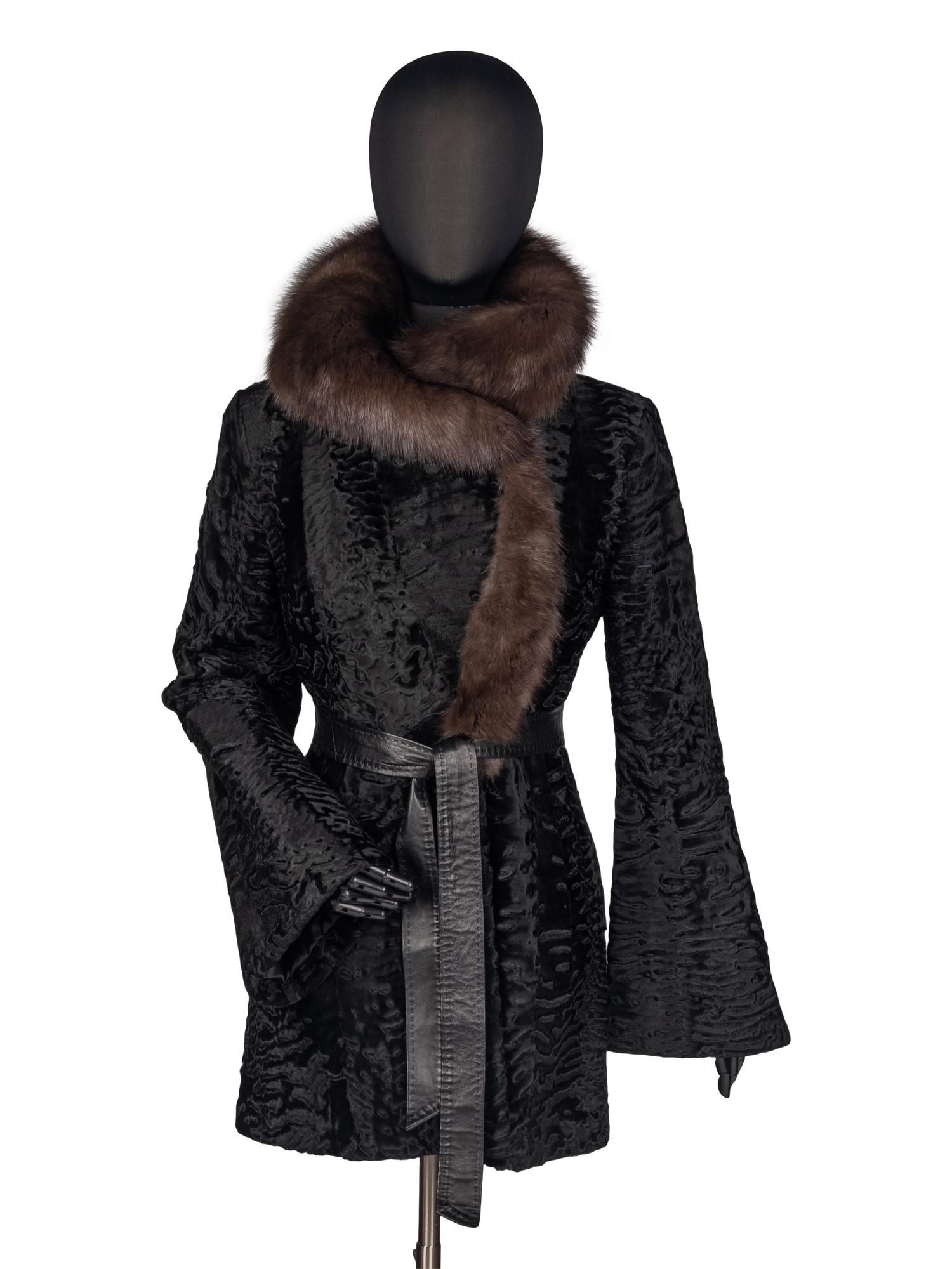 Norman Ambrose Black Persian Lamb Jacket with Sable Collar