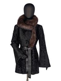 Norman Ambrose Black Persian Lamb Jacket with Sable Collar