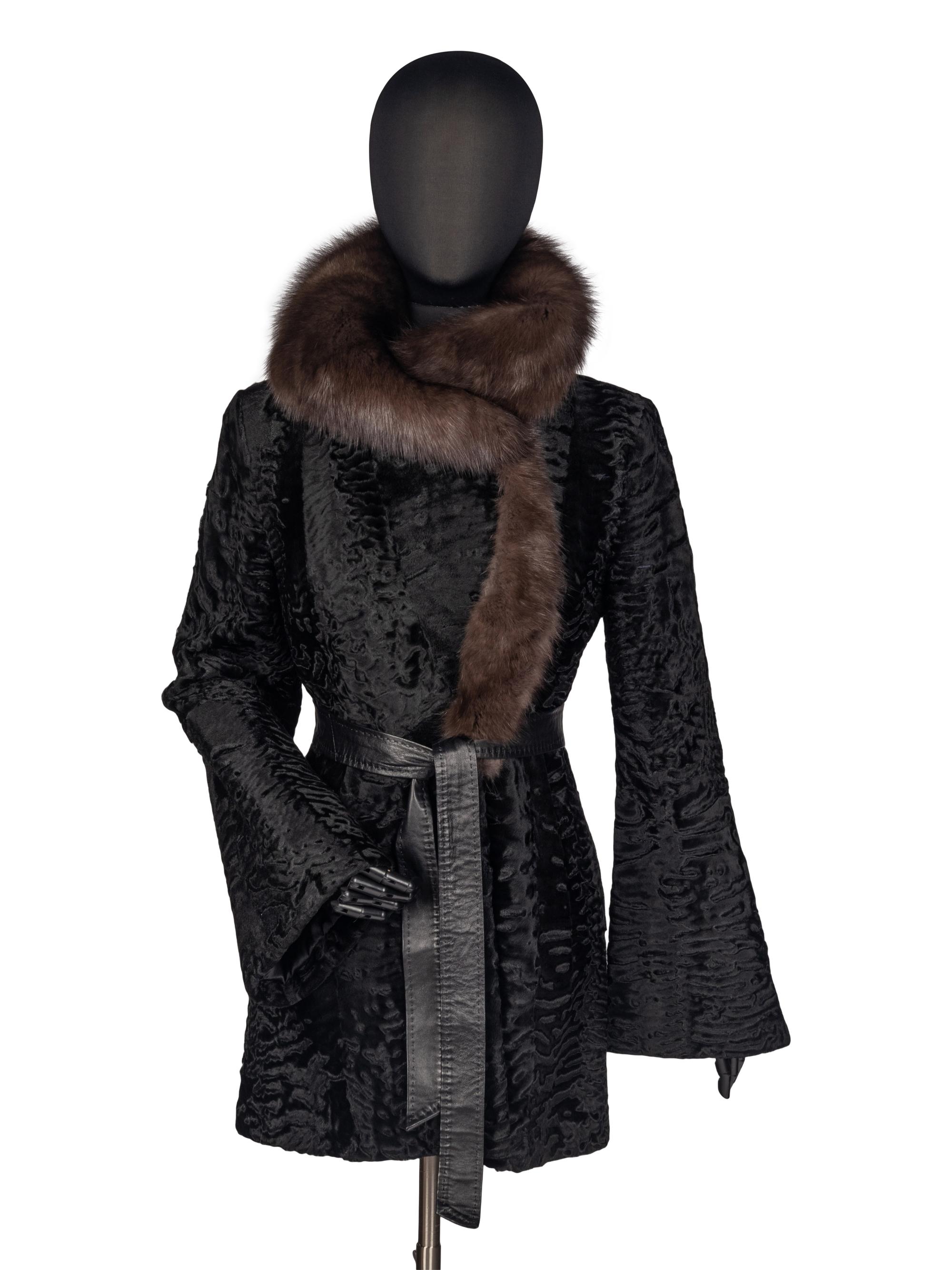 Norman Ambrose Black Persian Lamb Jacket with Sable Collar