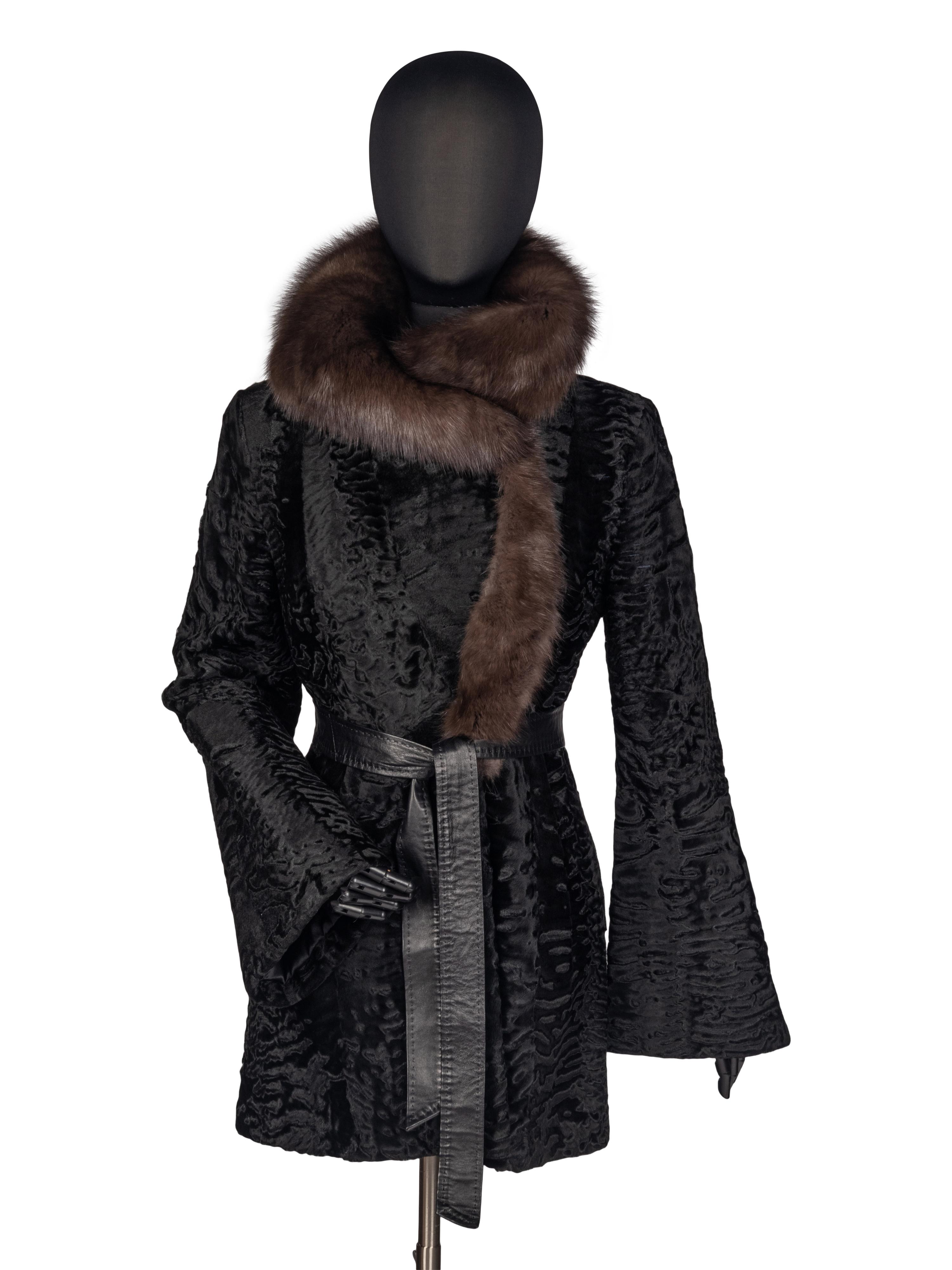 Norman Ambrose Black Persian Lamb Jacket with Sable Collar
