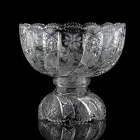 A Tuthill Intaglio-Cut Glass Punch Bowl with Eight Cups