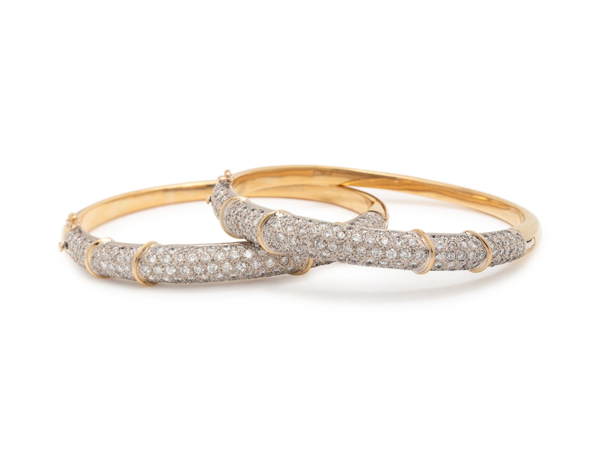PAIR OF BICOLOR GOLD AND DIAMOND BANGLE BRACELETS