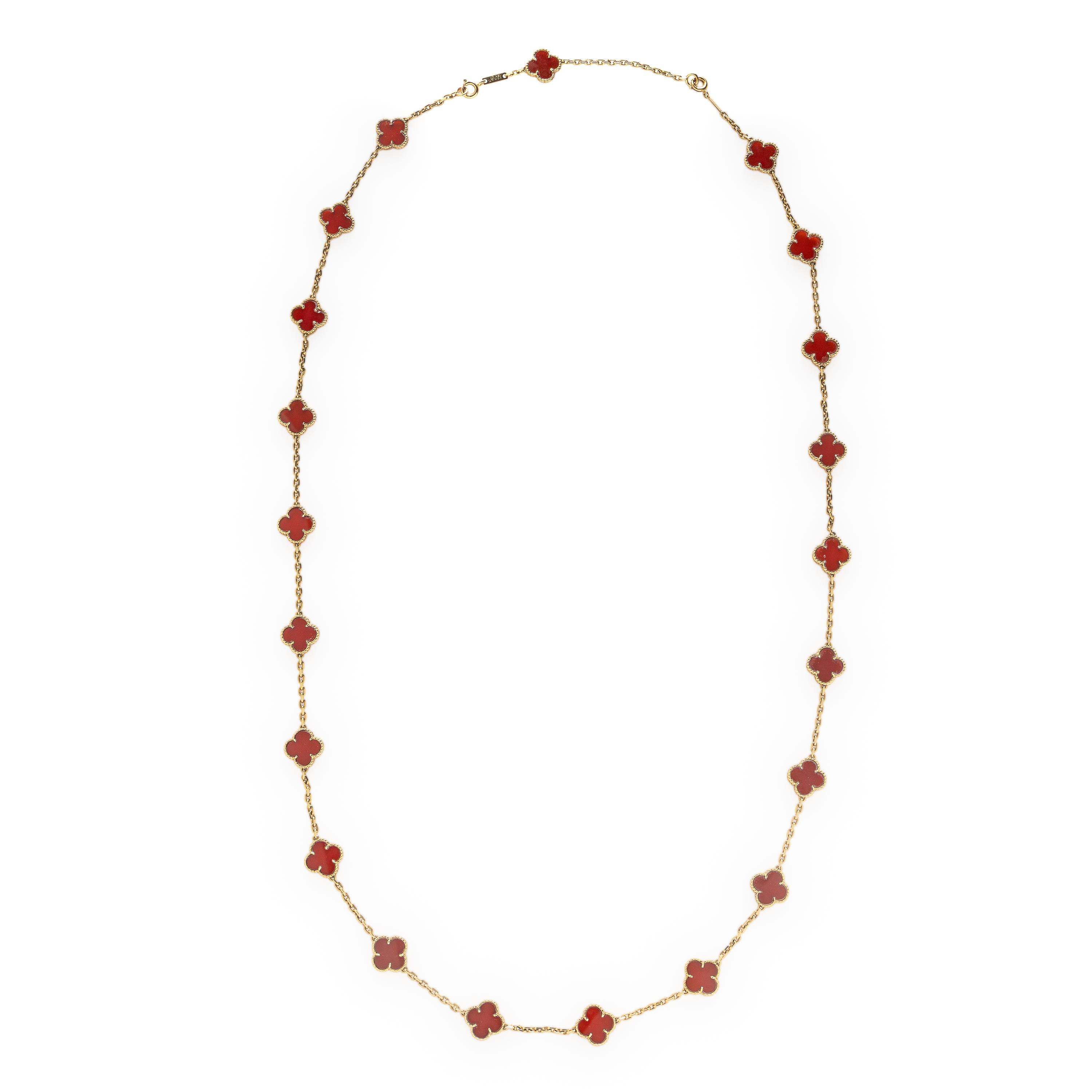 Van Cleef & Arpels, Carnelian and Yellow Gold 'Alhambra' Necklace