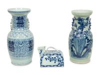 Three Chinese Blue and Celadon Porcelain Articles