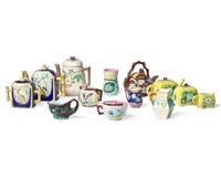 An Assorted Collection of Thirteen Majolica Teawares