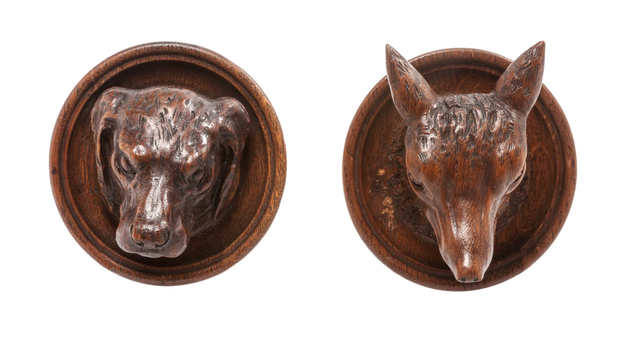 Two Black Forest Style Carved Wood Masks Height of taller 5 inches. — 20TH CENTURY