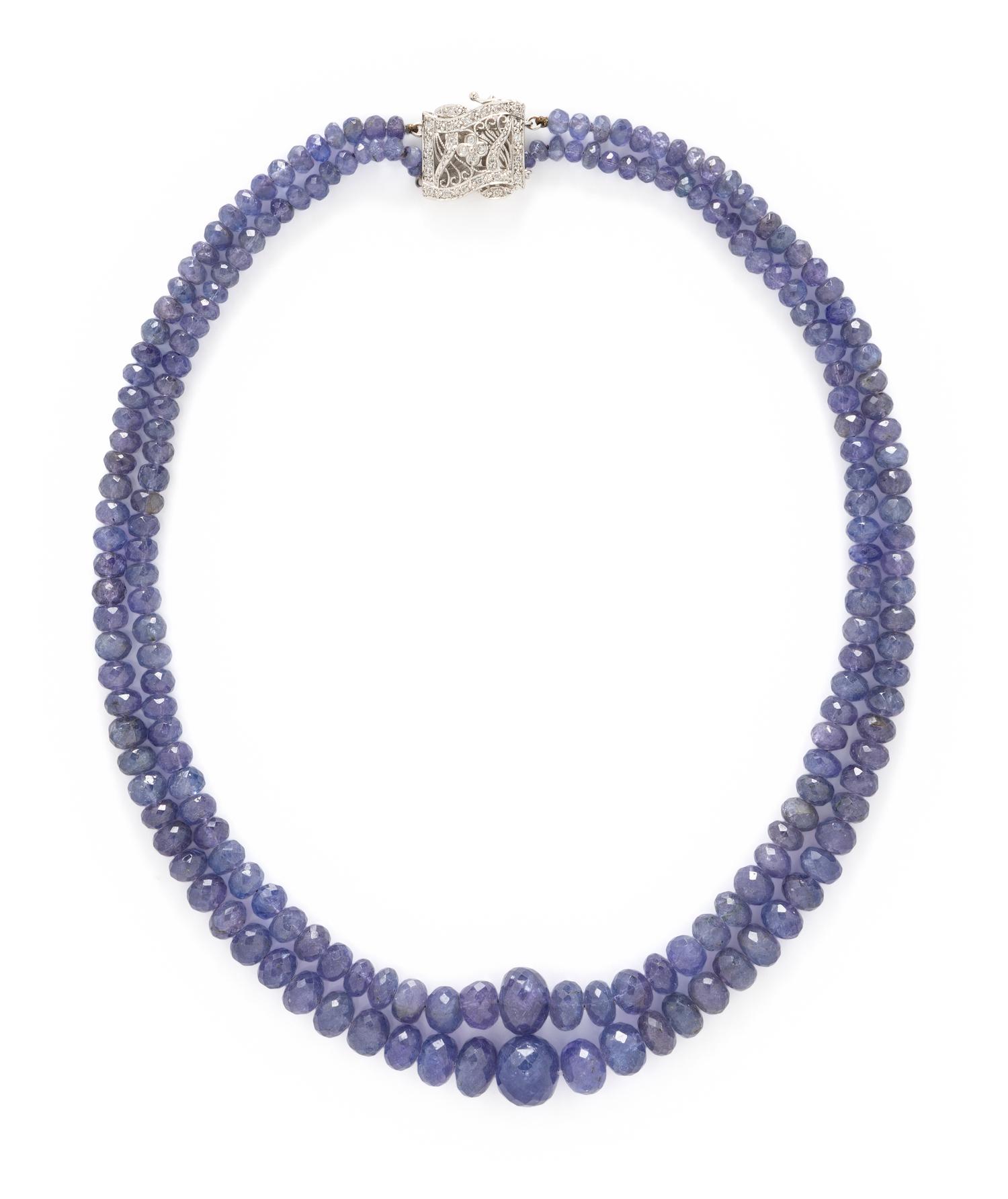 TANZANITE, DIAMOND, AND WHITE GOLD NECKLACE
