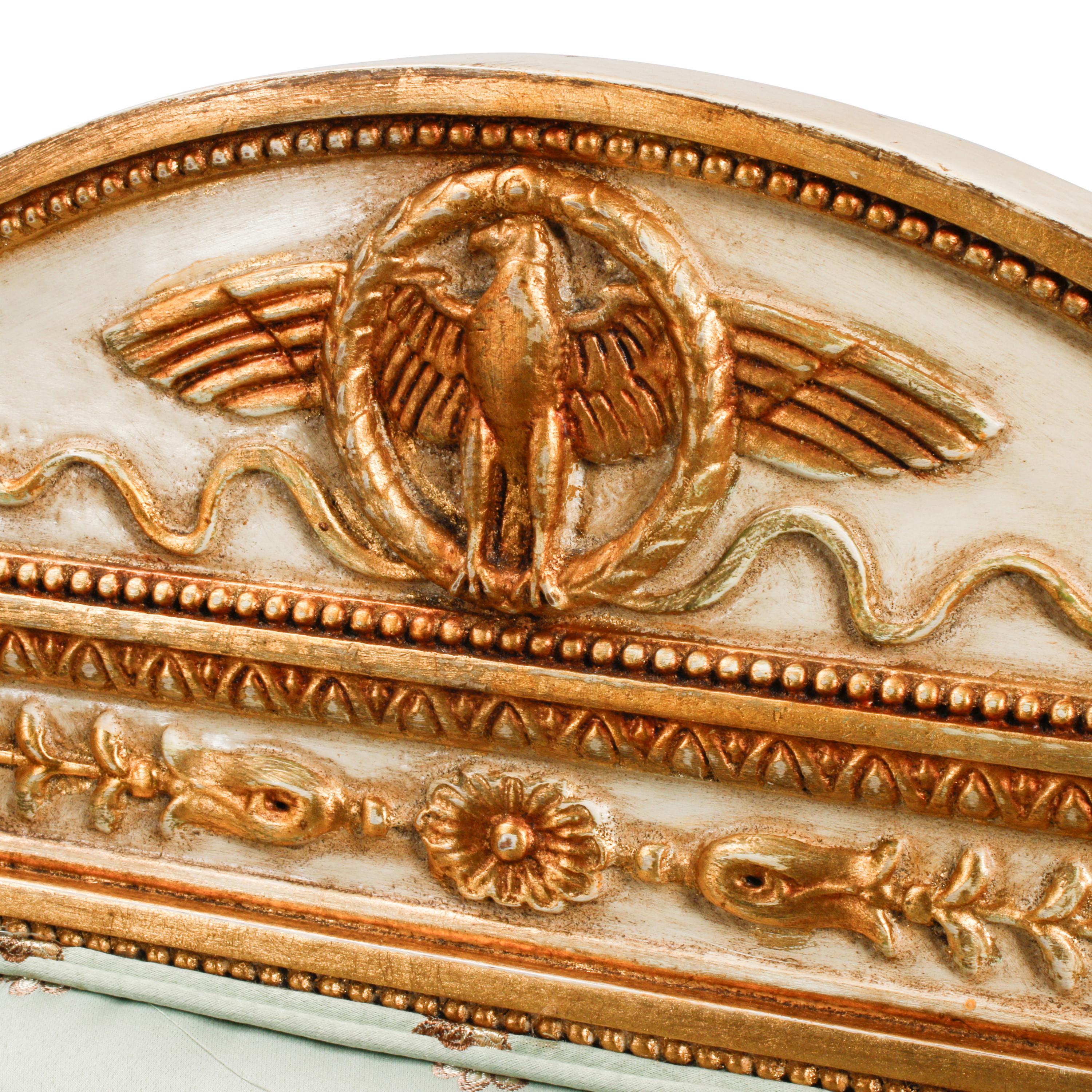An Italian Neoclassical Style Painted and Parcel Gilt Three-Piece Seating Suite