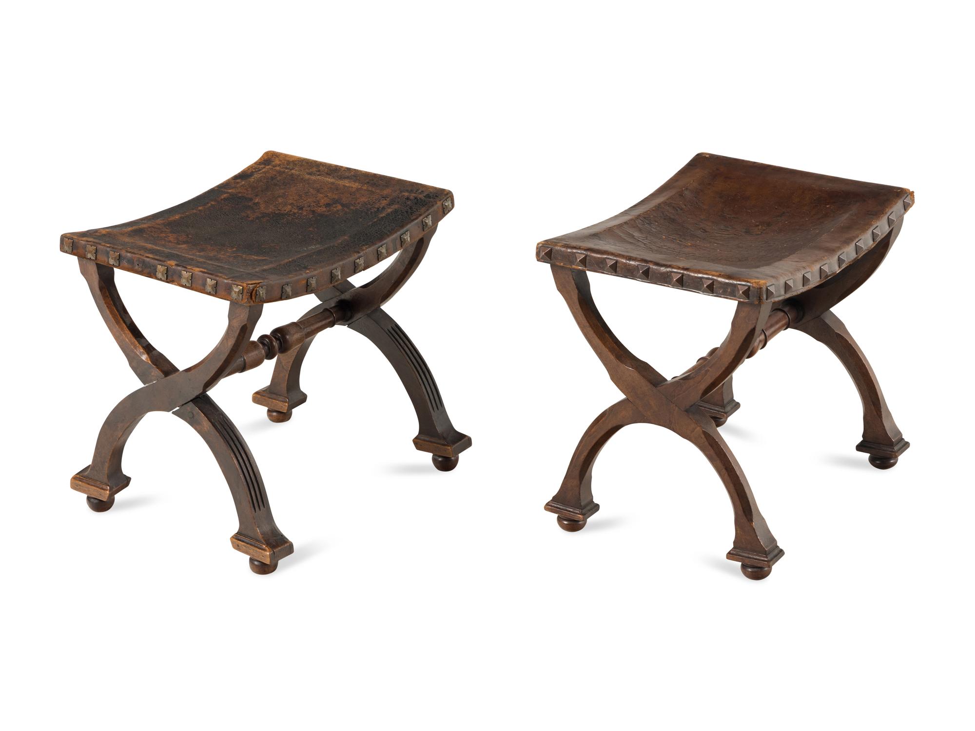 A Pair of Spanish Leather Stools