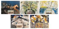 Five Prints from Currier & Ives as Interpreted by Salvador Dali (including New York Central Park Winter; American Trotting Horses No. 2; Les Fleurs et Fruits; American Yachting Scene; Fire! Fire! Fire!)