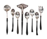 Eight American and Continental Silver and Silverplate Wood-Handled Serving Utensils