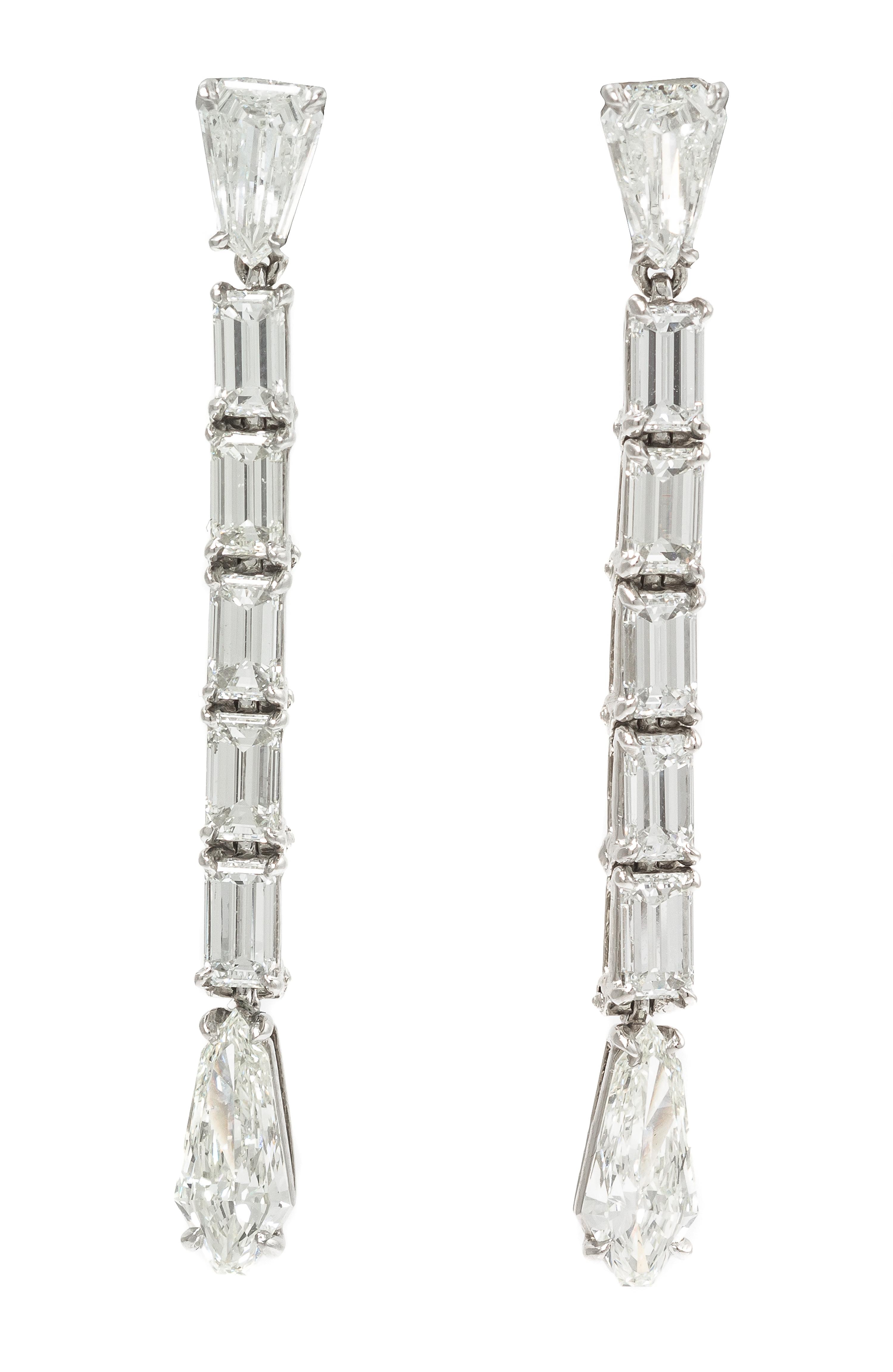 A Pair of Platinum and Diamond Pendant Earrings, 5.00 dwts.