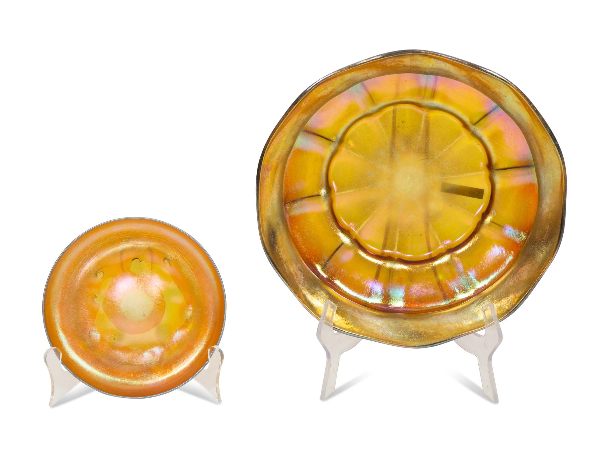A Tiffany Studios Favrile Glass Bowl and a Dish